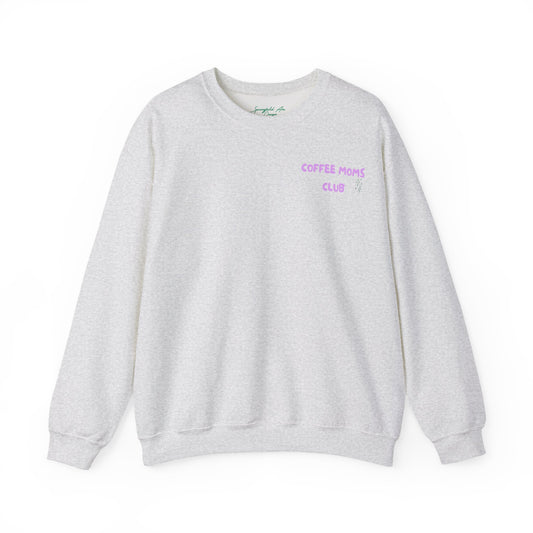Coffee Moms Unite Sweatshirt — 'Coffee Mom Club' Cozy Crewneck for Moms powder purple letters