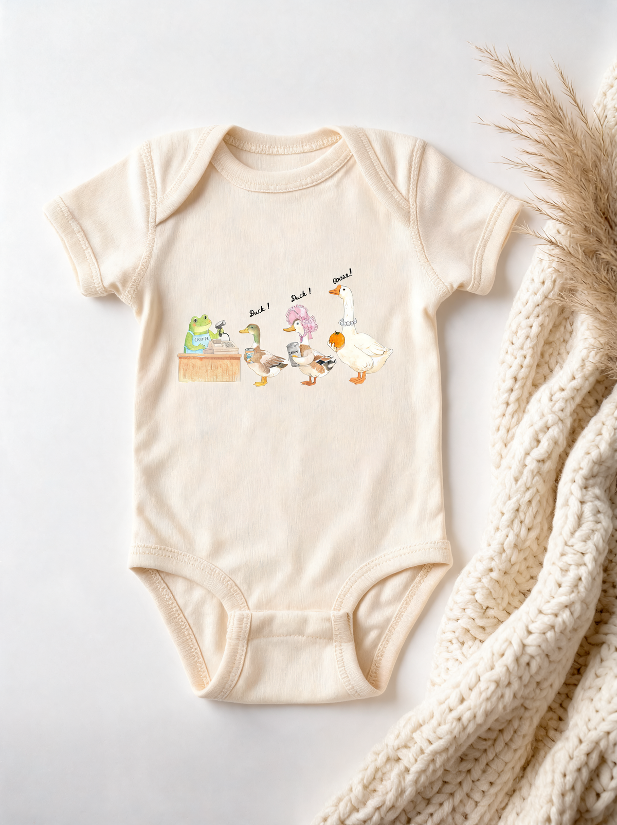 duck , duck , goose, and frog , Watercolor illustration, Infant Onesie, Baby Bodysuit
