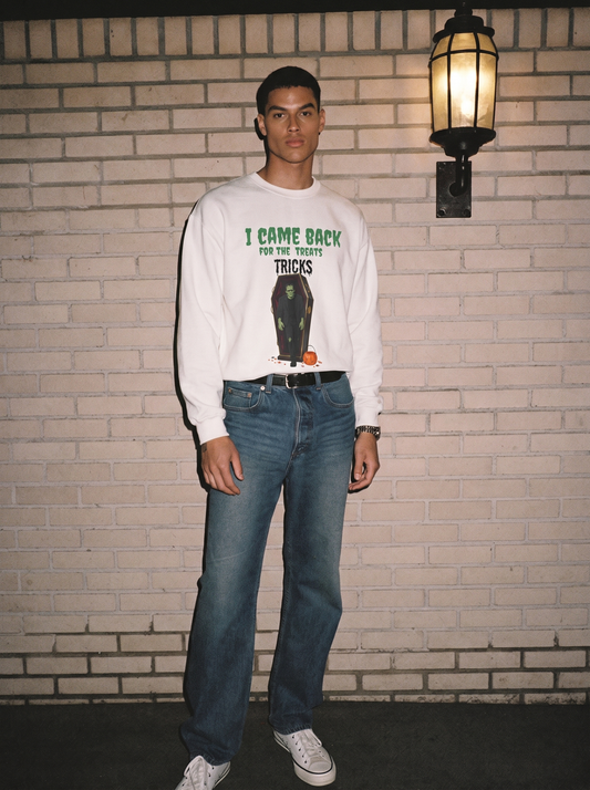 "I Came Back for the Treats/Tricks" Coffin Witch Crewneck ,Halloween Sweatshirt