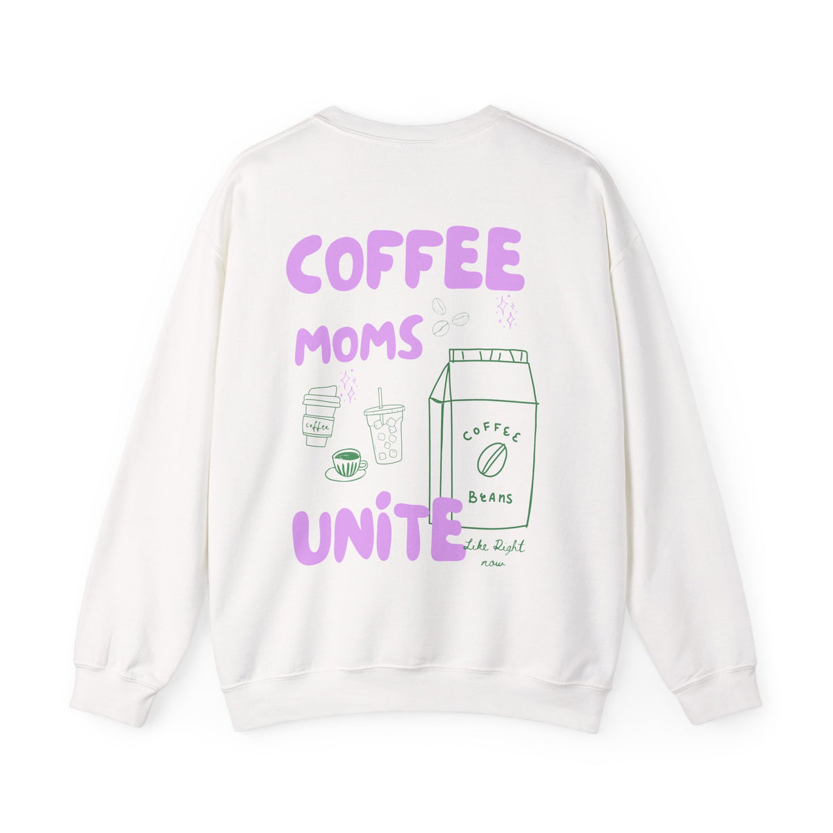 Coffee Moms Unite Sweatshirt — 'Coffee Mom Club' Cozy Crewneck for Moms powder purple letters