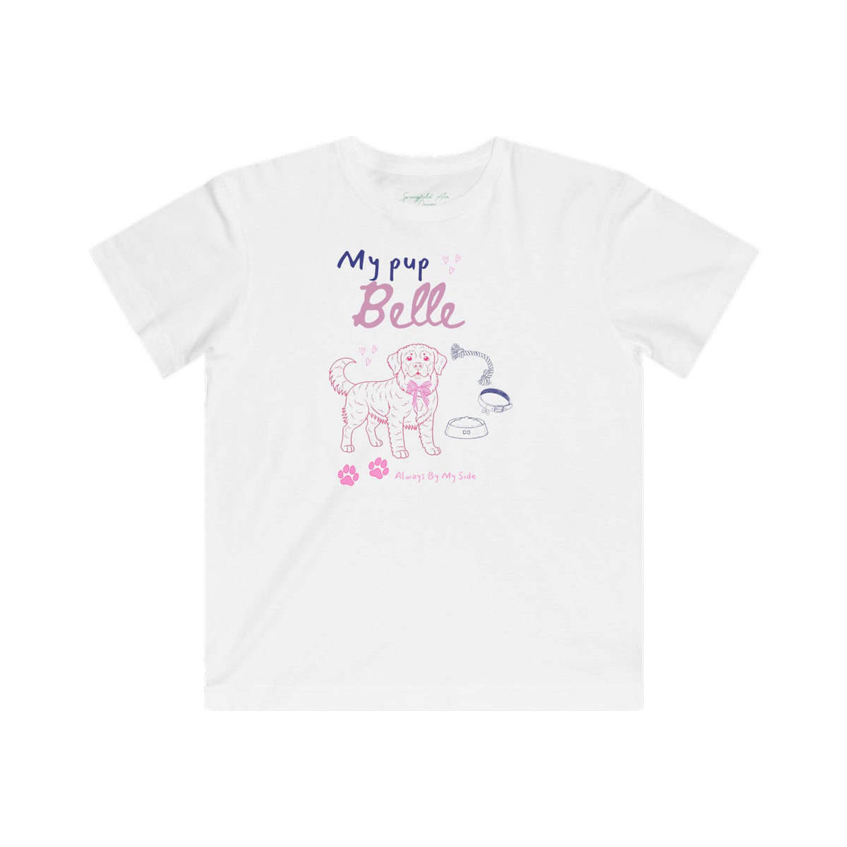 Golden retriever “My pup Belle” Cute Personalized Puppy Graphic T-Shirt for big kids. girls