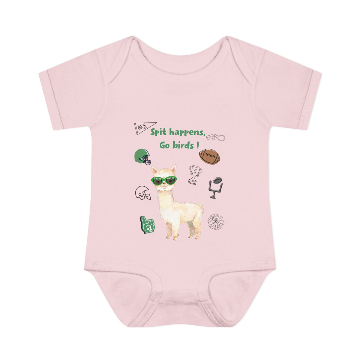 "Spit Happens, Go Birds!" Llama Football Baby Onesie , Infant Bodysuit
