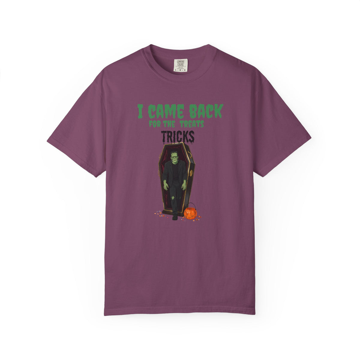“I Came Back for the Treats, Tricks” Coffin & Pumpkin Graphic, Halloween T-Shirt