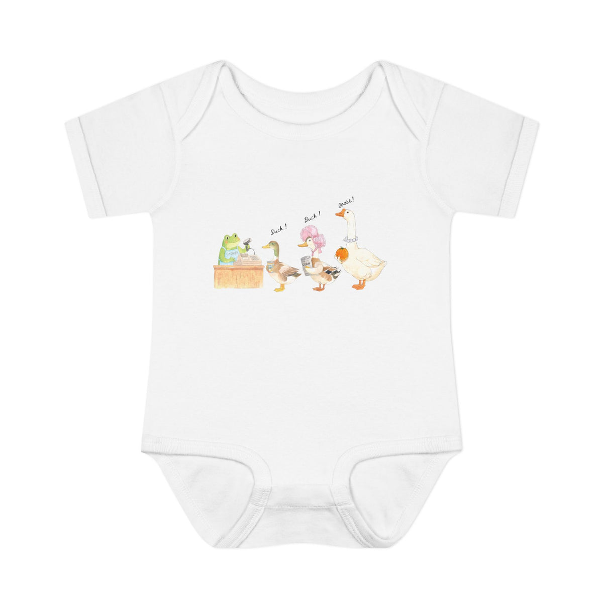 duck , duck , goose, and frog , Watercolor illustration, Infant Onesie, Baby Bodysuit