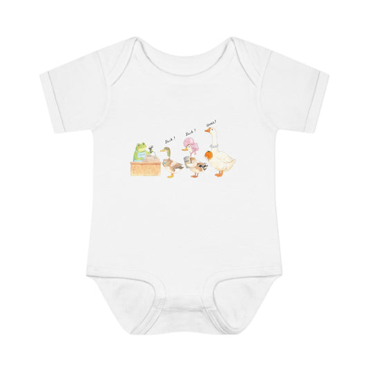 duck , duck , goose, and frog , Watercolor illustration, Infant Onesie, Baby Bodysuit