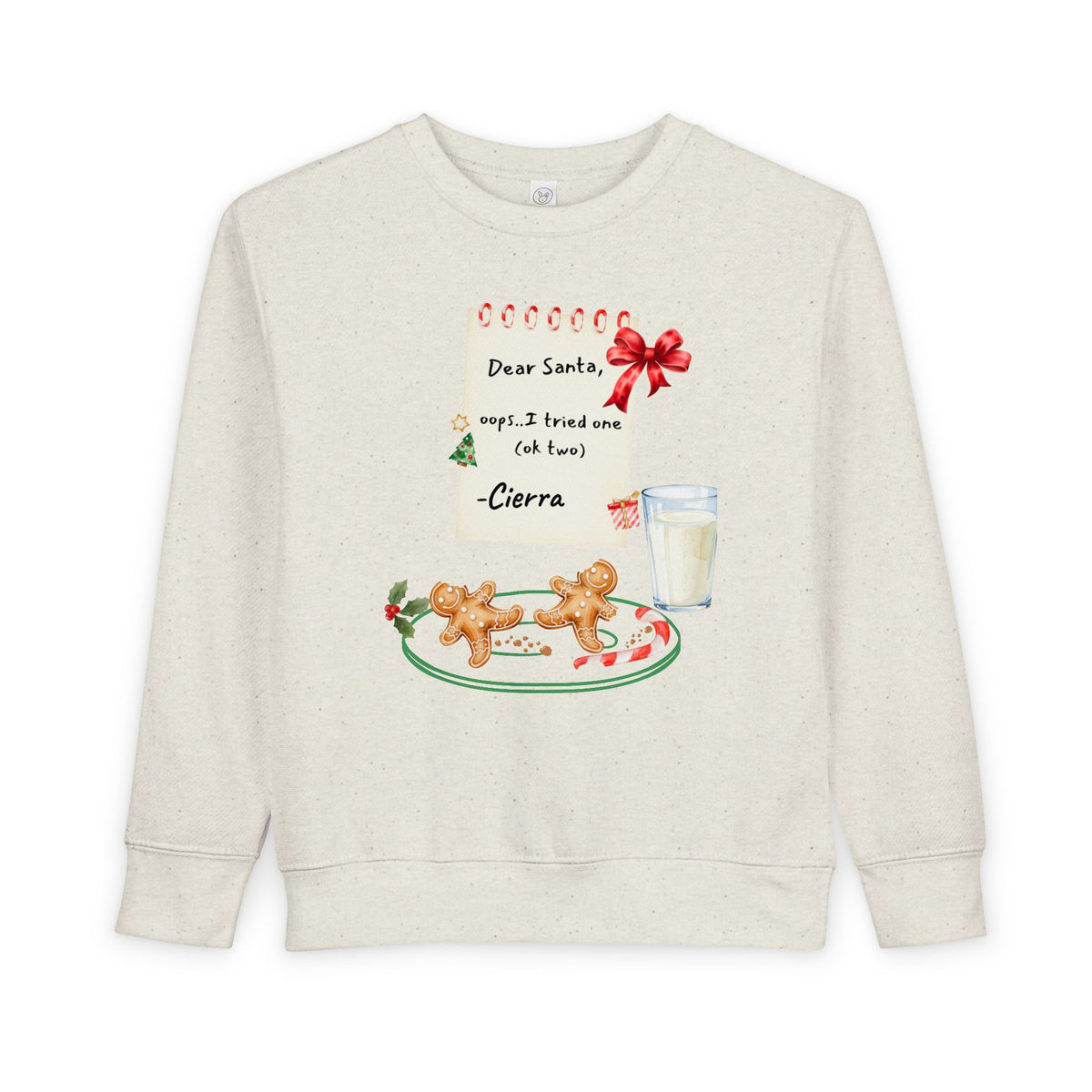 "Dear Santa, says: I tried one (ok two)" Christmas Cookies & Milk Holiday , Toddler Sweatshirt