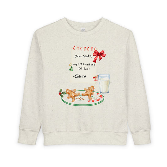 "Dear Santa, says: I tried one (ok two)" Christmas Cookies & Milk Holiday , Toddler Sweatshirt