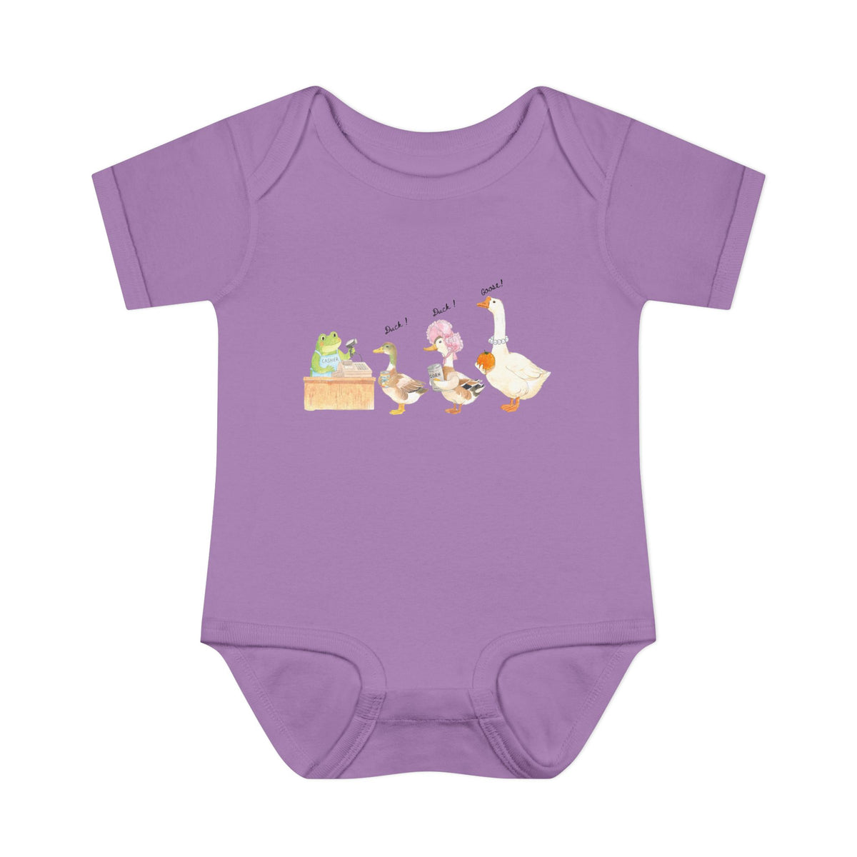 duck , duck , goose, and frog , Watercolor illustration, Infant Onesie, Baby Bodysuit