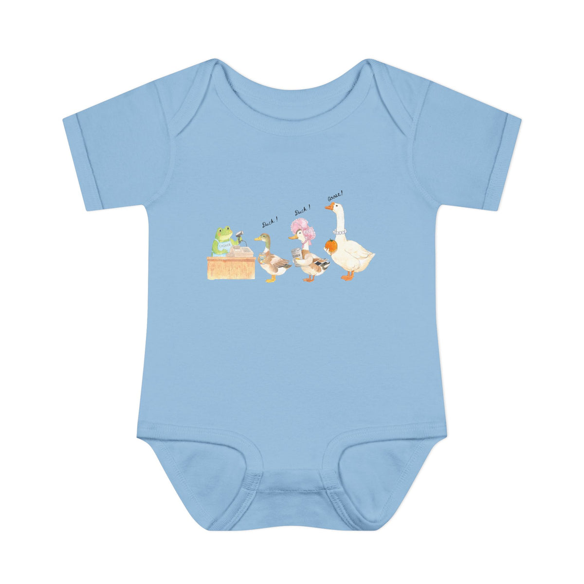 duck , duck , goose, and frog , Watercolor illustration, Infant Onesie, Baby Bodysuit