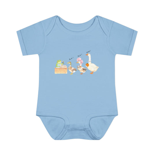 duck , duck , goose, and frog , Watercolor illustration, Infant Onesie, Baby Bodysuit