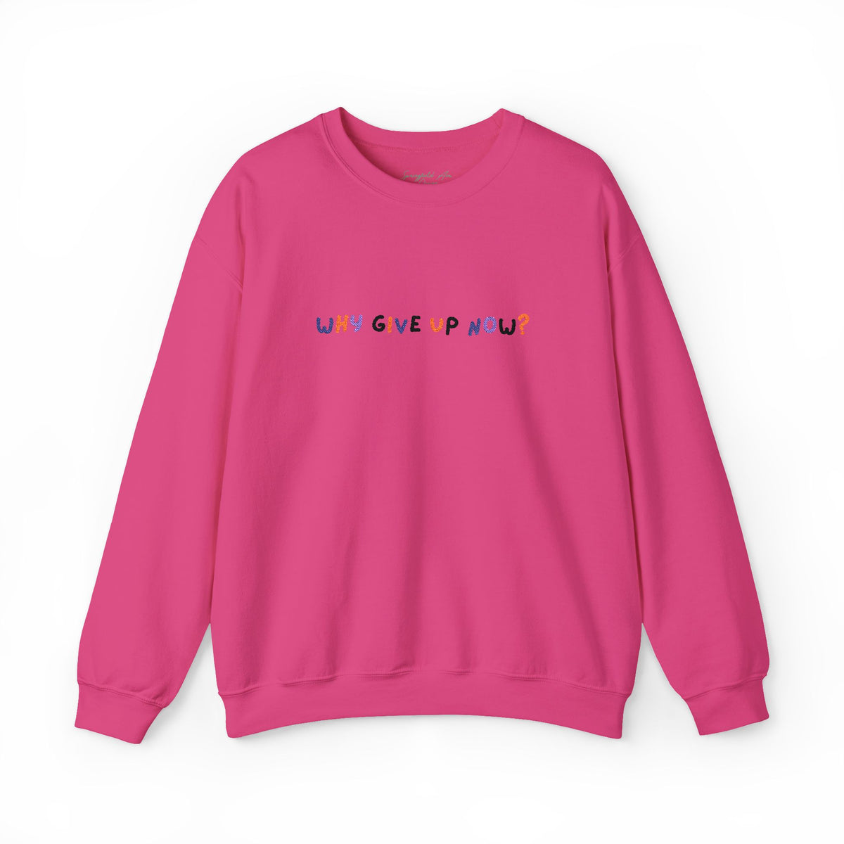 Why Give Up Now? Unisex Embroidered Motivational unisex Crewneck Sweatshirt