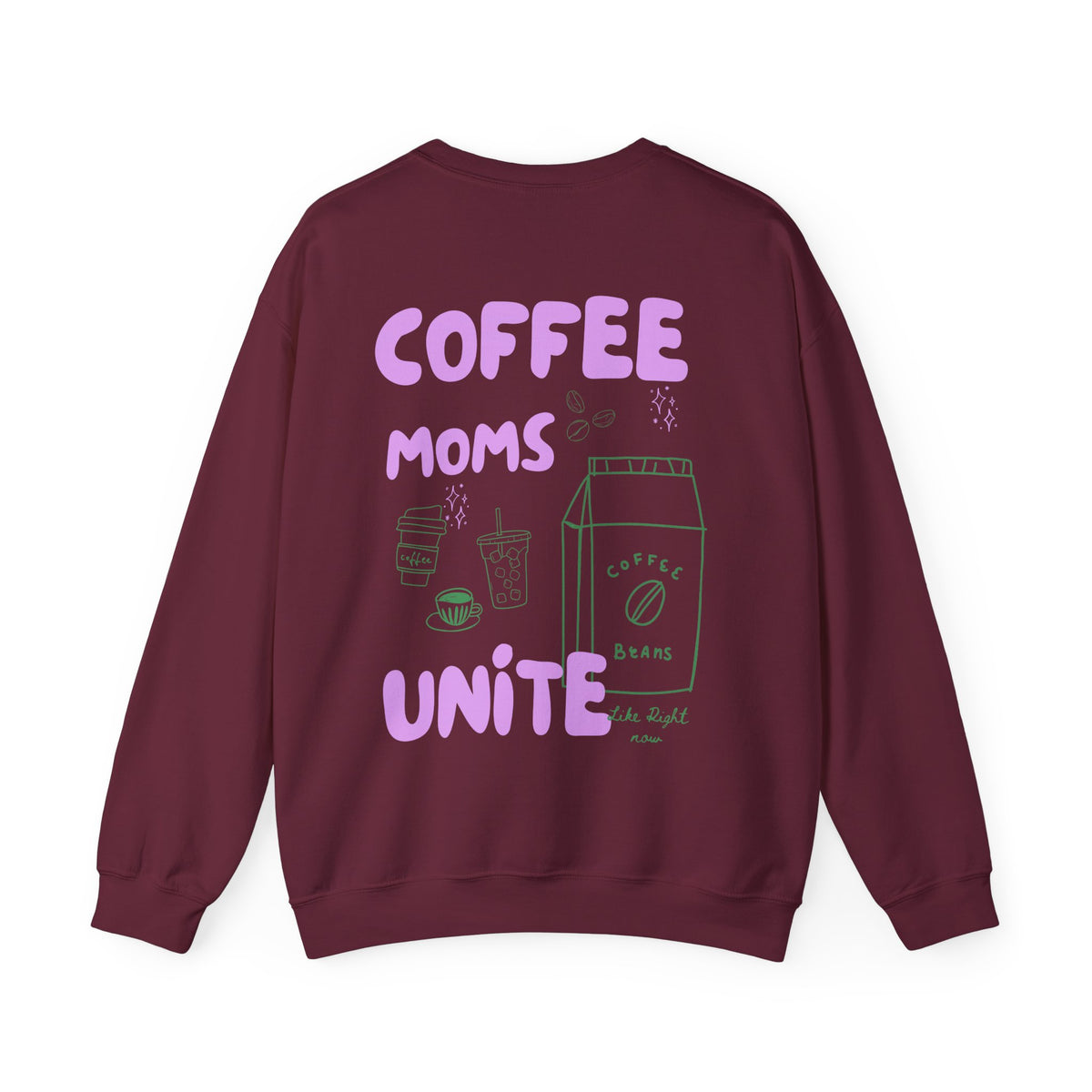 Coffee Moms Unite Sweatshirt — 'Coffee Mom Club' Cozy Crewneck for Moms powder purple letters