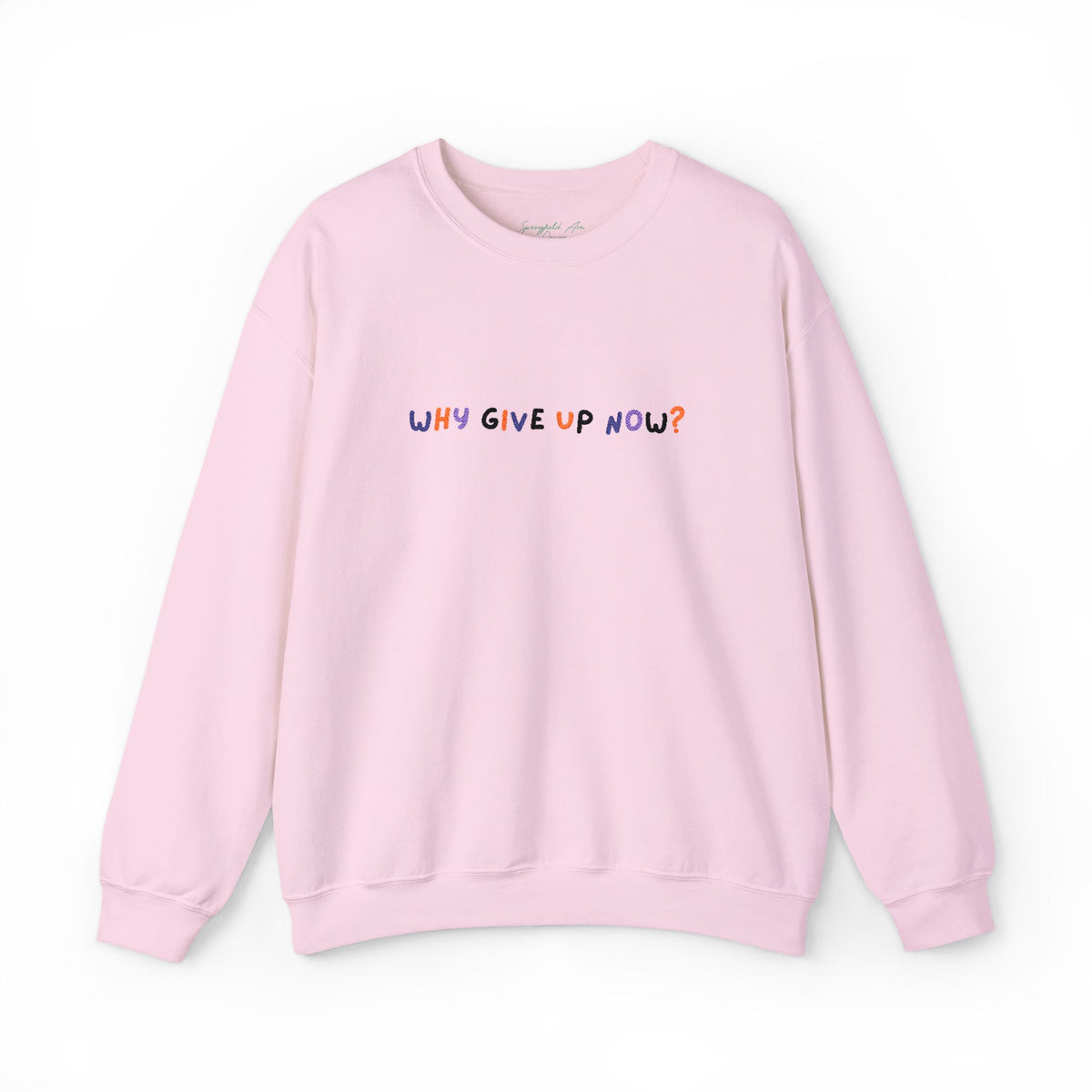 Why Give Up Now? Unisex Embroidered Motivational unisex Crewneck Sweatshirt