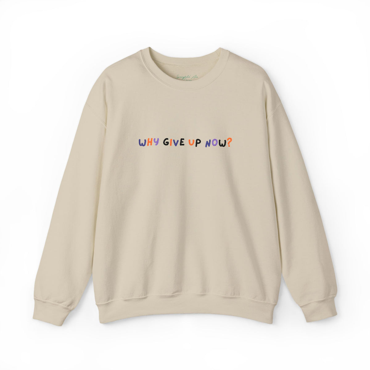 Why Give Up Now? Unisex Embroidered Motivational unisex Crewneck Sweatshirt