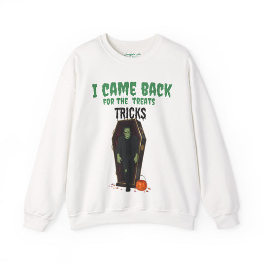 "I Came Back for the Treats/Tricks" Coffin Witch Crewneck ,Halloween Sweatshirt