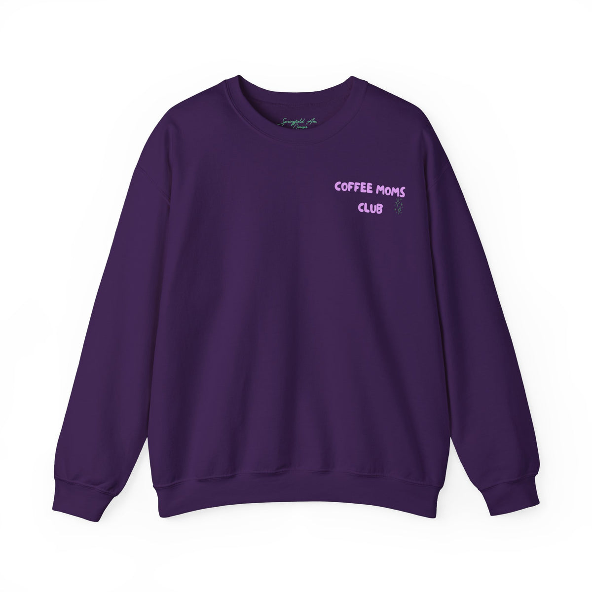Coffee Moms Unite Sweatshirt — 'Coffee Mom Club' Cozy Crewneck for Moms powder purple letters