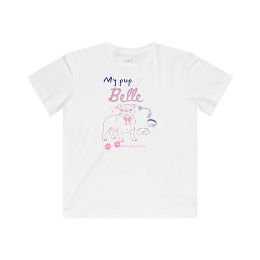English Bulldog “My pup Belle” Cute Personalized Puppy Graphic T-Shirt for big kids, girls