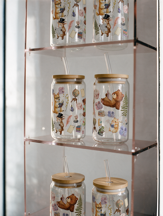 Bookish Animals 1 Glass Tumbler 16oz