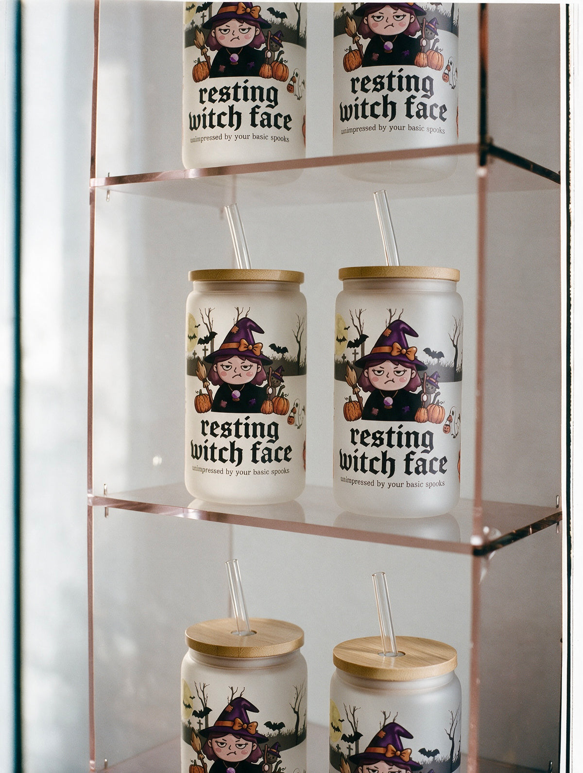 Resting Witch Face Halloween Glass Tumbler 16oz