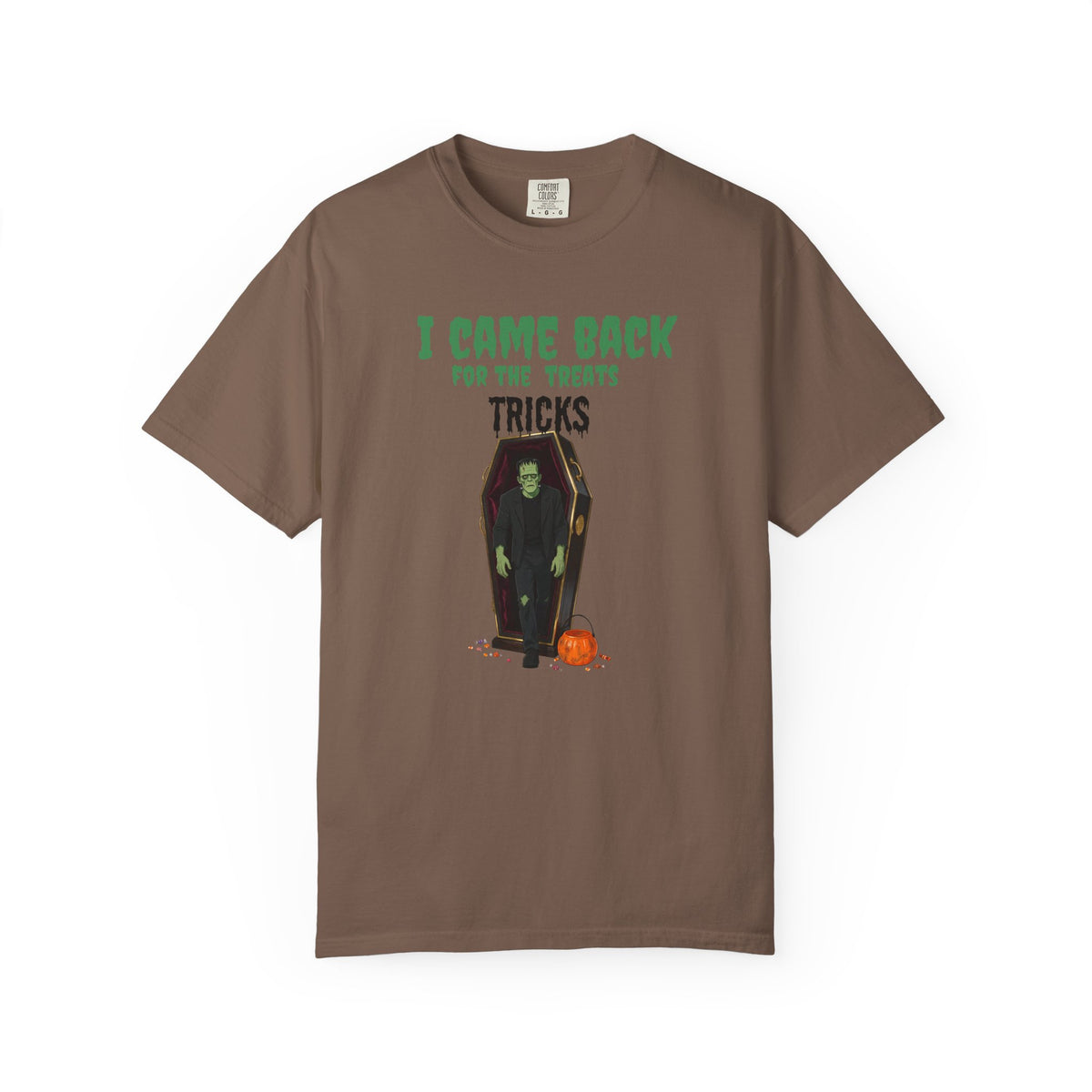 “I Came Back for the Treats, Tricks” Coffin & Pumpkin Graphic, Halloween T-Shirt