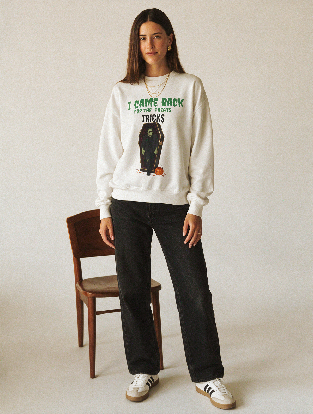 "I Came Back for the Treats/Tricks" Coffin Witch Crewneck ,Halloween Sweatshirt