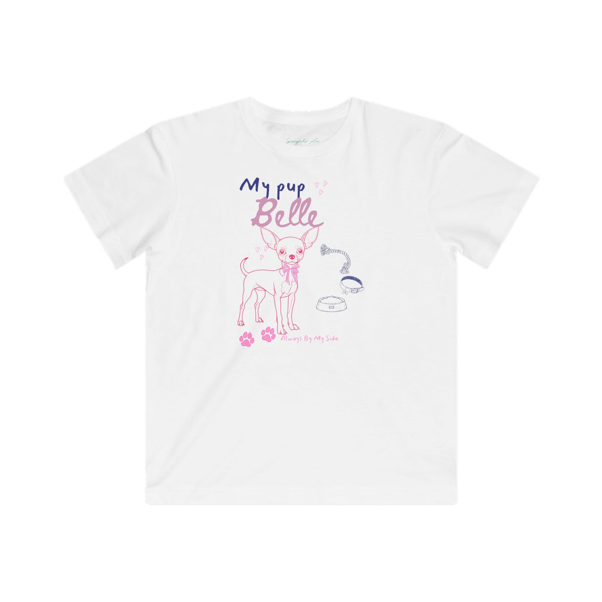 Chihuahua “My pup Belle” Cute Personalized Puppy Graphic T-Shirt for big kids, girls