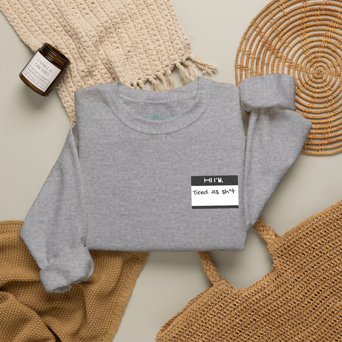Minimalist name tag , tired Crewneck Sweatshirt