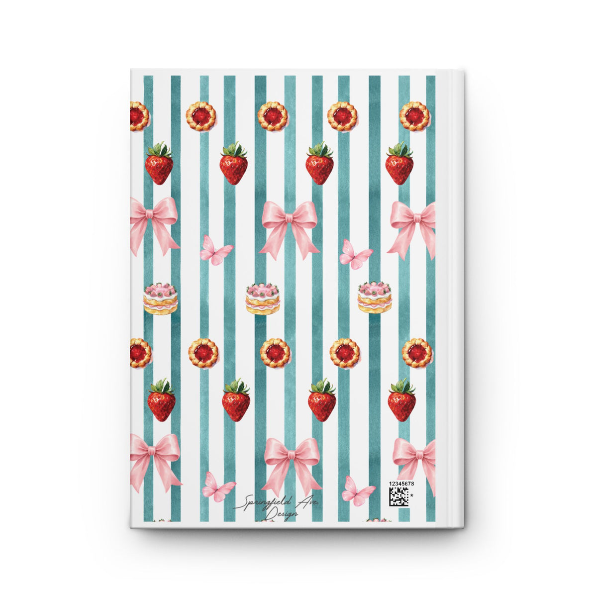 Striped Sweets Hardcover UNLINED sketchbook or Journal — Personalized name ,Cute Strawberry & Bow Notebook