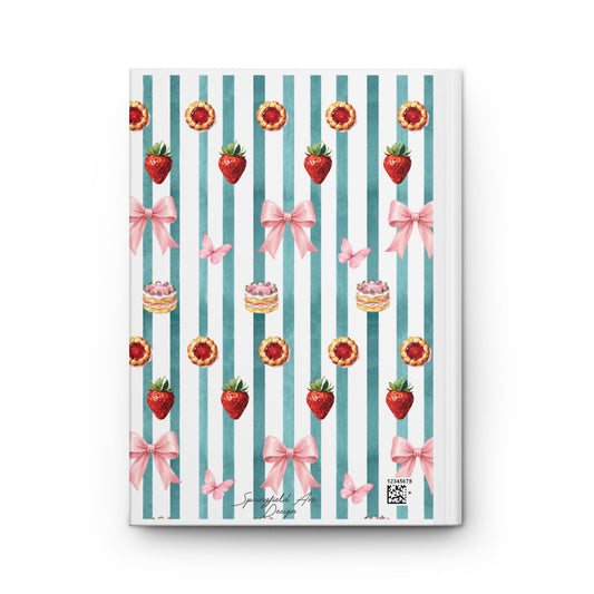 Striped Sweets Hardcover UNLINED sketchbook or Journal — Personalized name ,Cute Strawberry & Bow Notebook