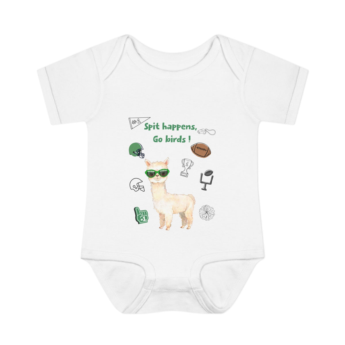 "Spit Happens, Go Birds!" Llama Football Baby Onesie , Infant Bodysuit