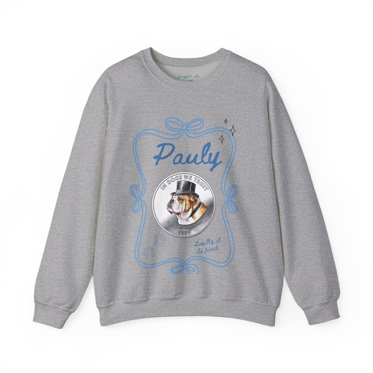 English Bulldog Lucky coin Personalized Dog Name Crewneck Sweatshirt