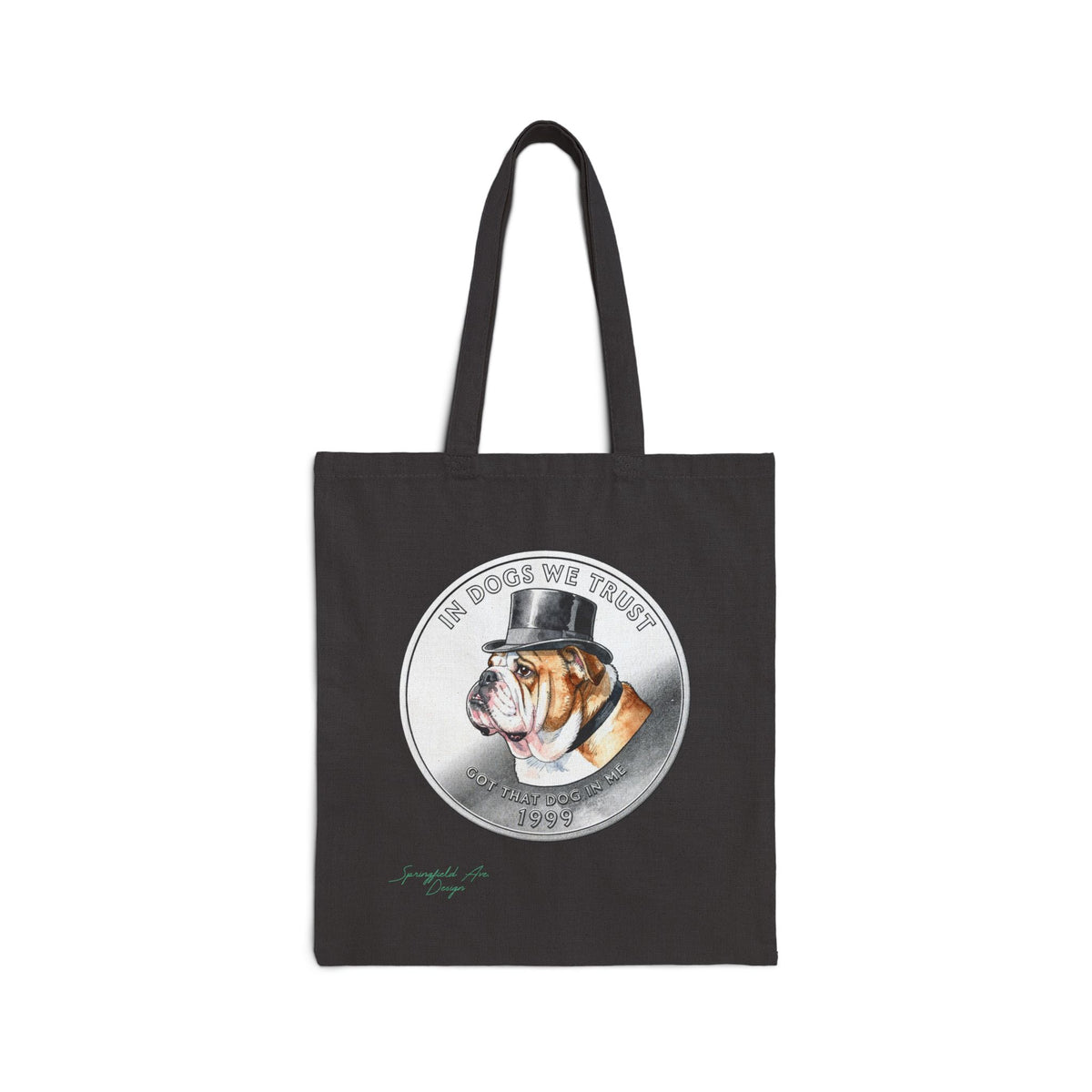 “In Dogs We Trust” lucky coin Canvas Tote Bag — Vintage English Bulldog