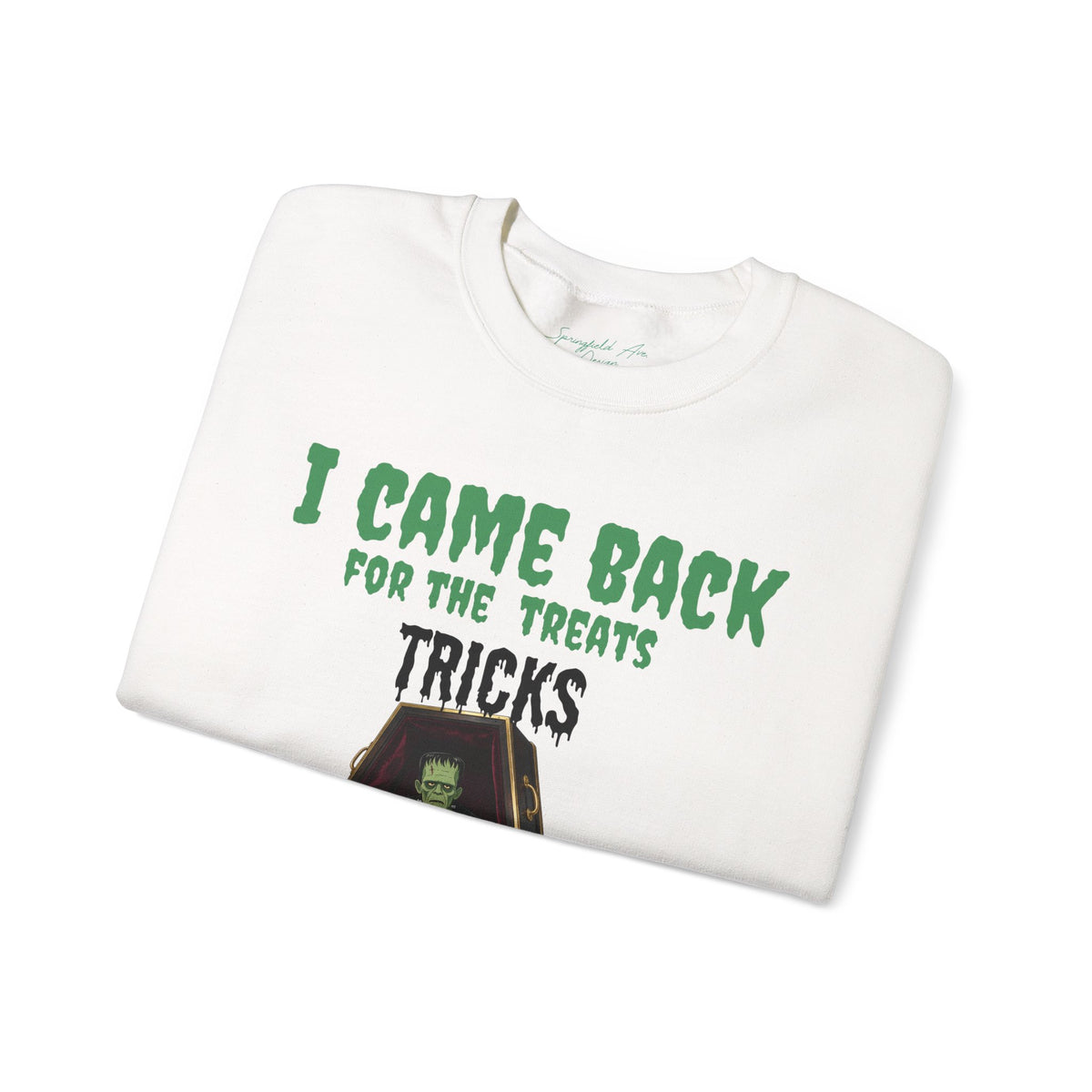 "I Came Back for the Treats/Tricks" Coffin Witch Crewneck ,Halloween Sweatshirt
