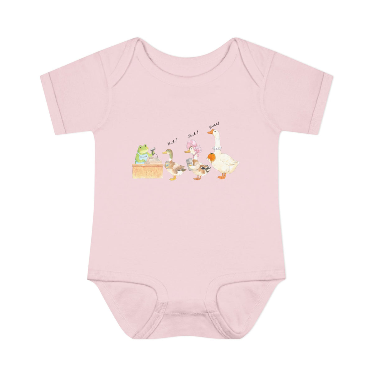 duck , duck , goose, and frog , Watercolor illustration, Infant Onesie, Baby Bodysuit