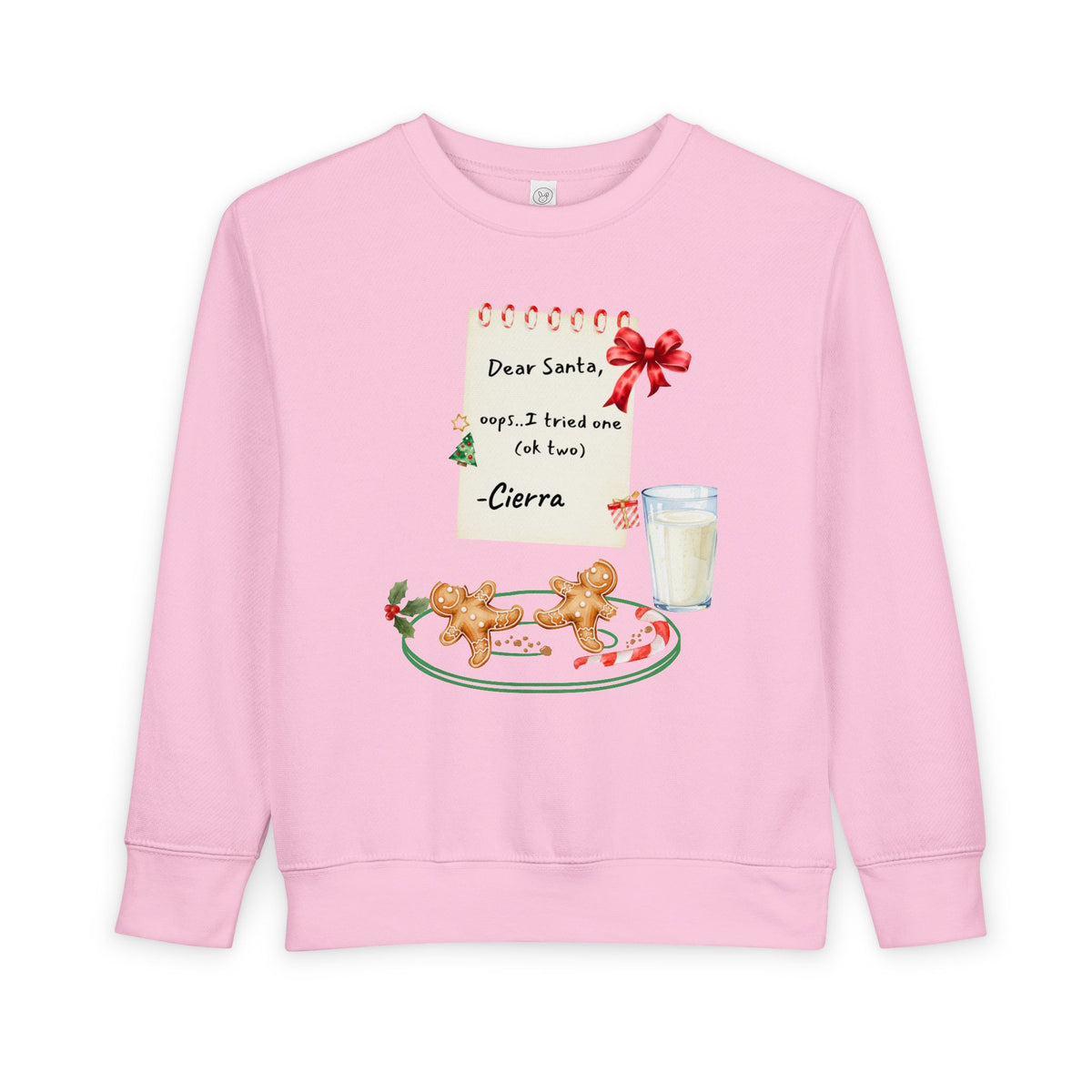 "Dear Santa, says: I tried one (ok two)" Christmas Cookies & Milk Holiday , Toddler Sweatshirt