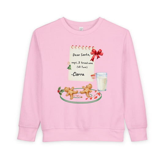 "Dear Santa, says: I tried one (ok two)" Christmas Cookies & Milk Holiday , Toddler Sweatshirt