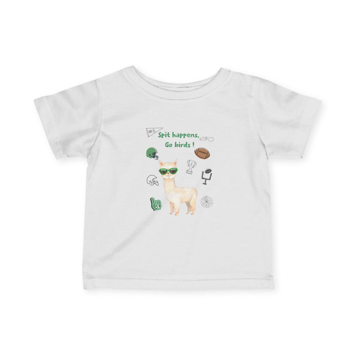 Infant Football llama Tee – "spit happens,  go birds" Cute Baby Shirt