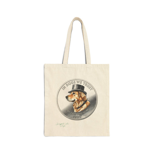 Tote Bag — 'In Dogs We Trust' Vintage Coin Dog Canvas Tote golden retriever