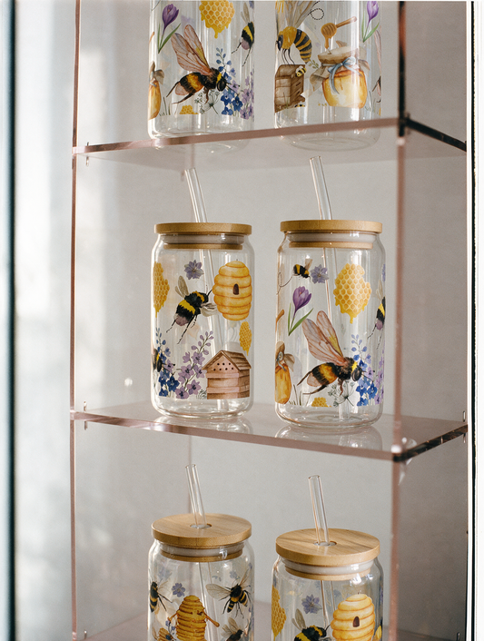 Love for Bees Glass Tumbler 16oz