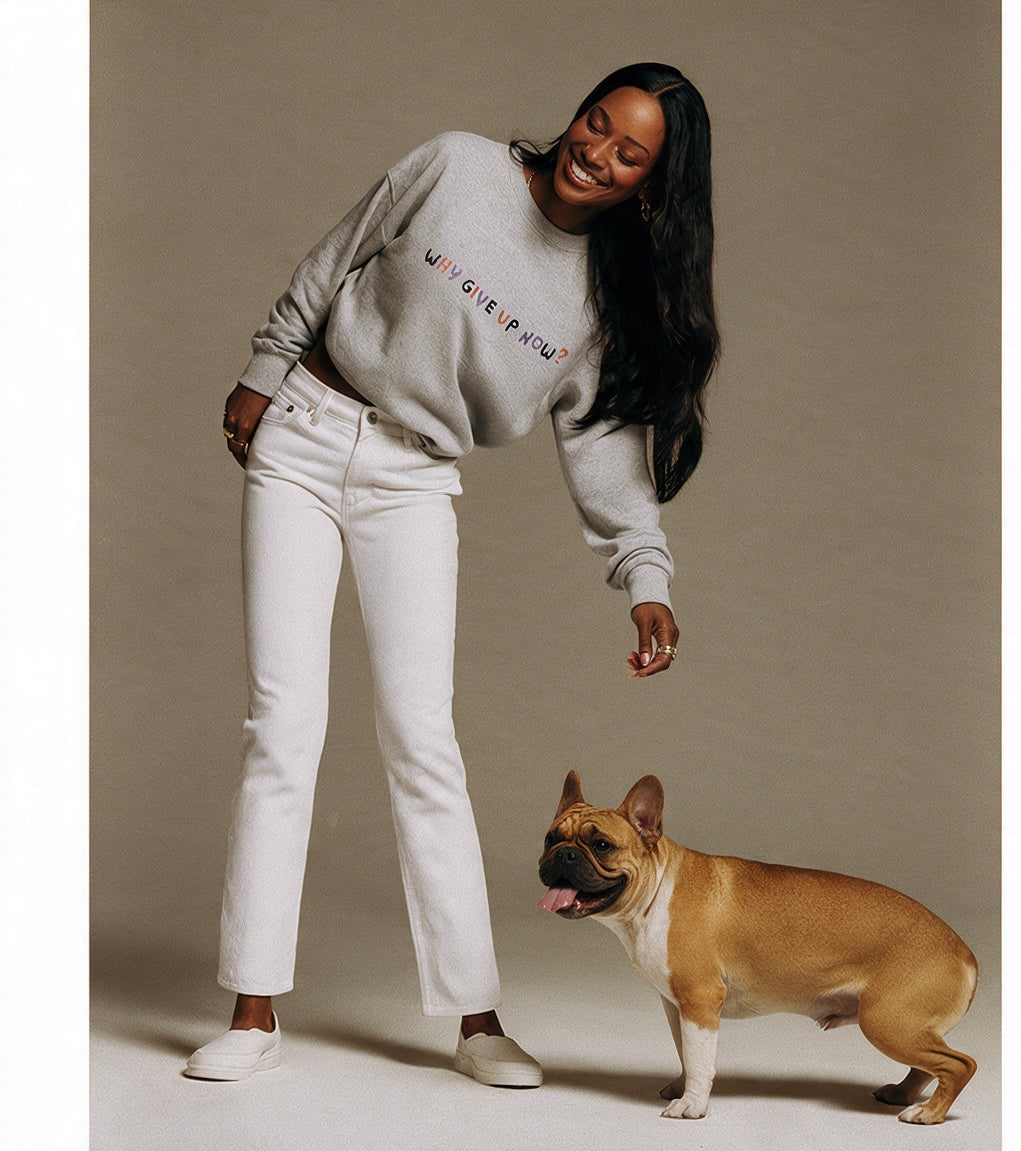 Why Give Up Now? Unisex Embroidered Motivational unisex Crewneck Sweatshirt