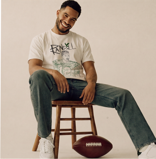 Randall #12 Football Portrait Tee — Vintage Player Sketch Shirt
