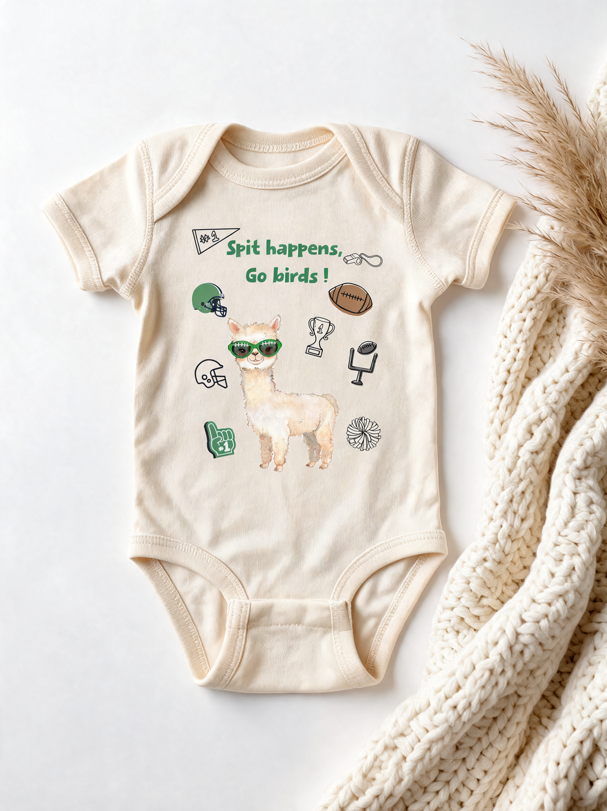 "Spit Happens, Go Birds!" Llama Football Baby Onesie , Infant Bodysuit