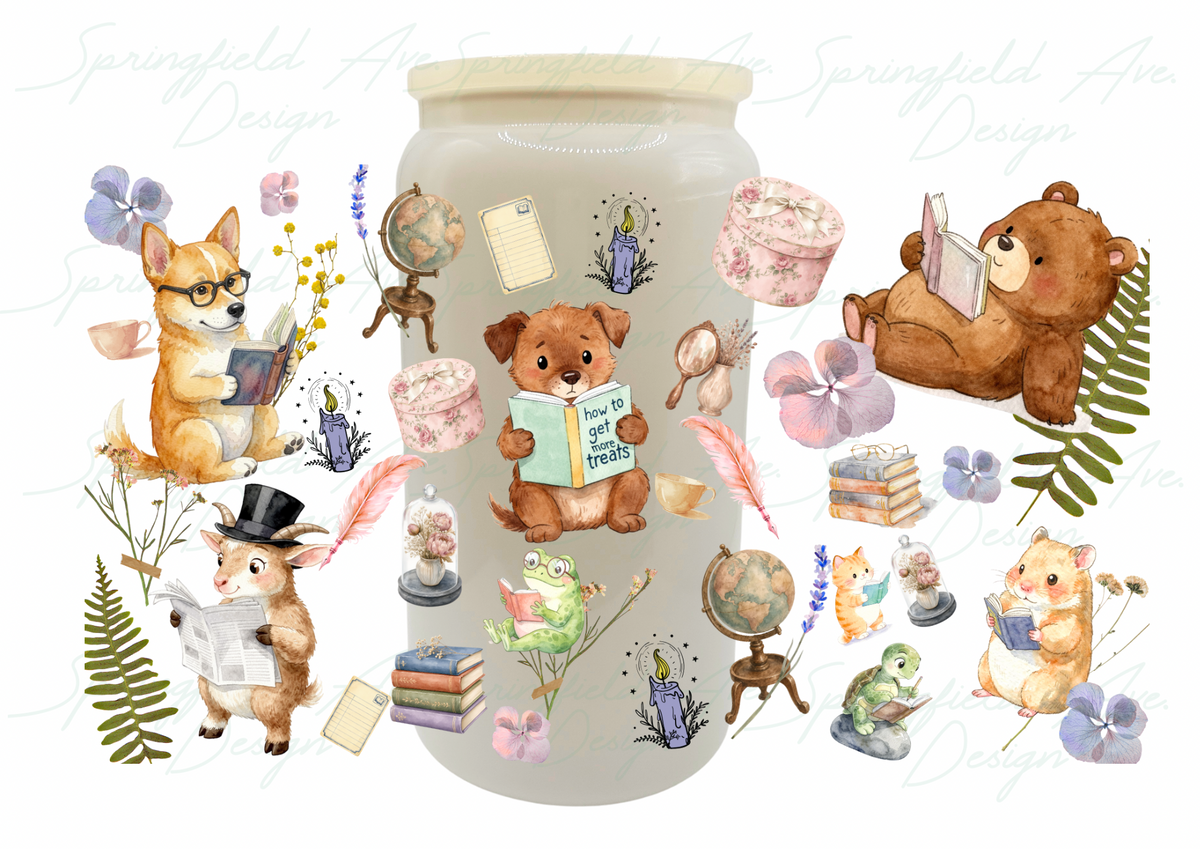 Bookish Animals 1 Glass Tumbler 16oz