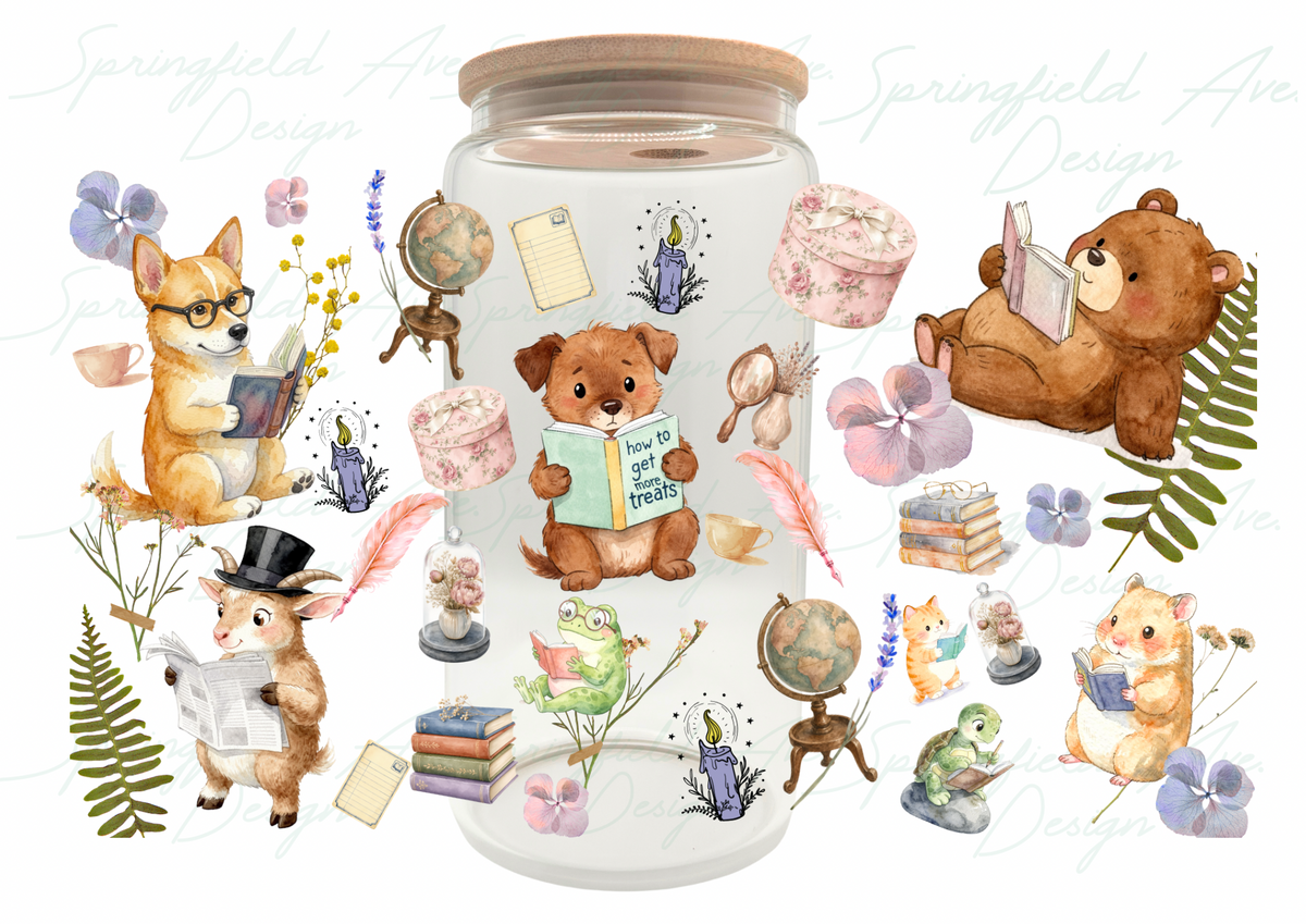 Bookish Animals 1 Glass Tumbler 16oz