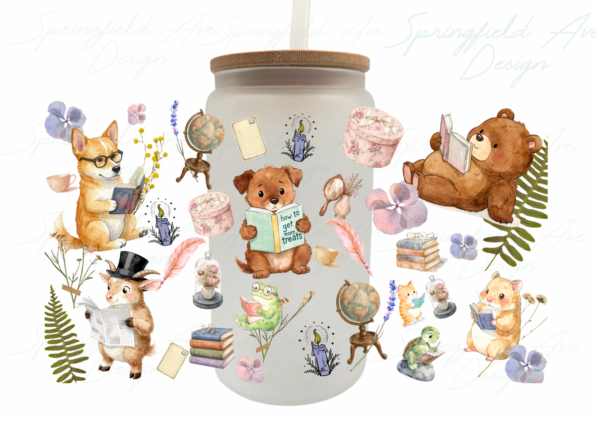 Bookish Animals 1 Glass Tumbler 16oz