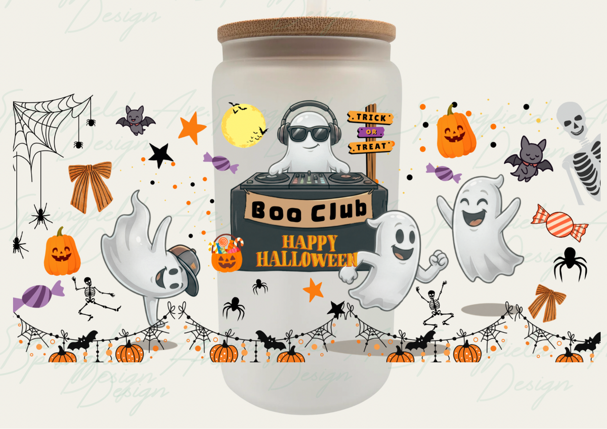 Boo Club Halloween Ghost Glass Tumbler 16oz