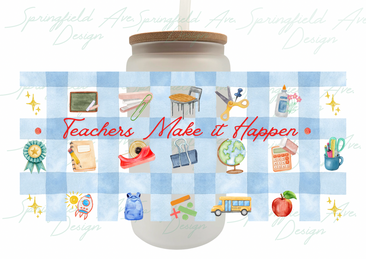 Teacher Checkered Glass Tumbler 16oz