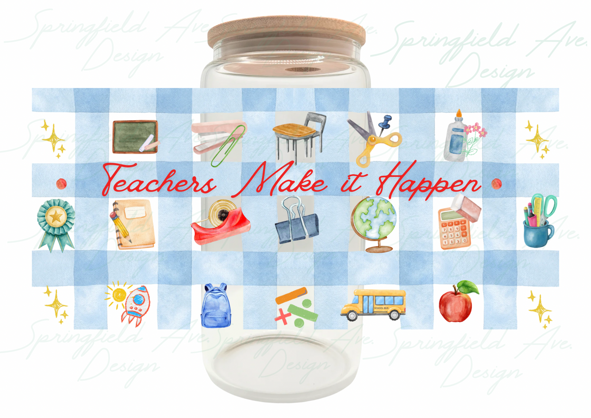Teacher Checkered Glass Tumbler 16oz