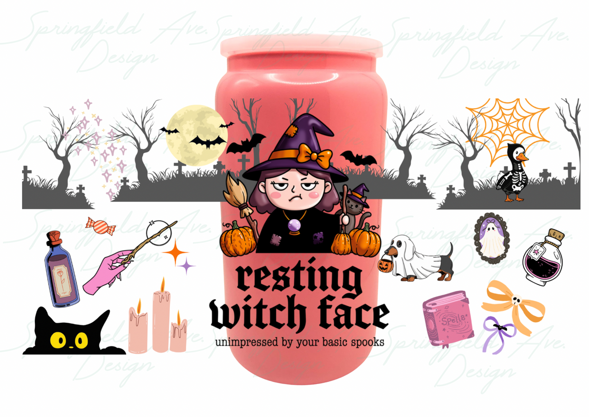 Resting Witch Face Halloween Glass Tumbler 16oz