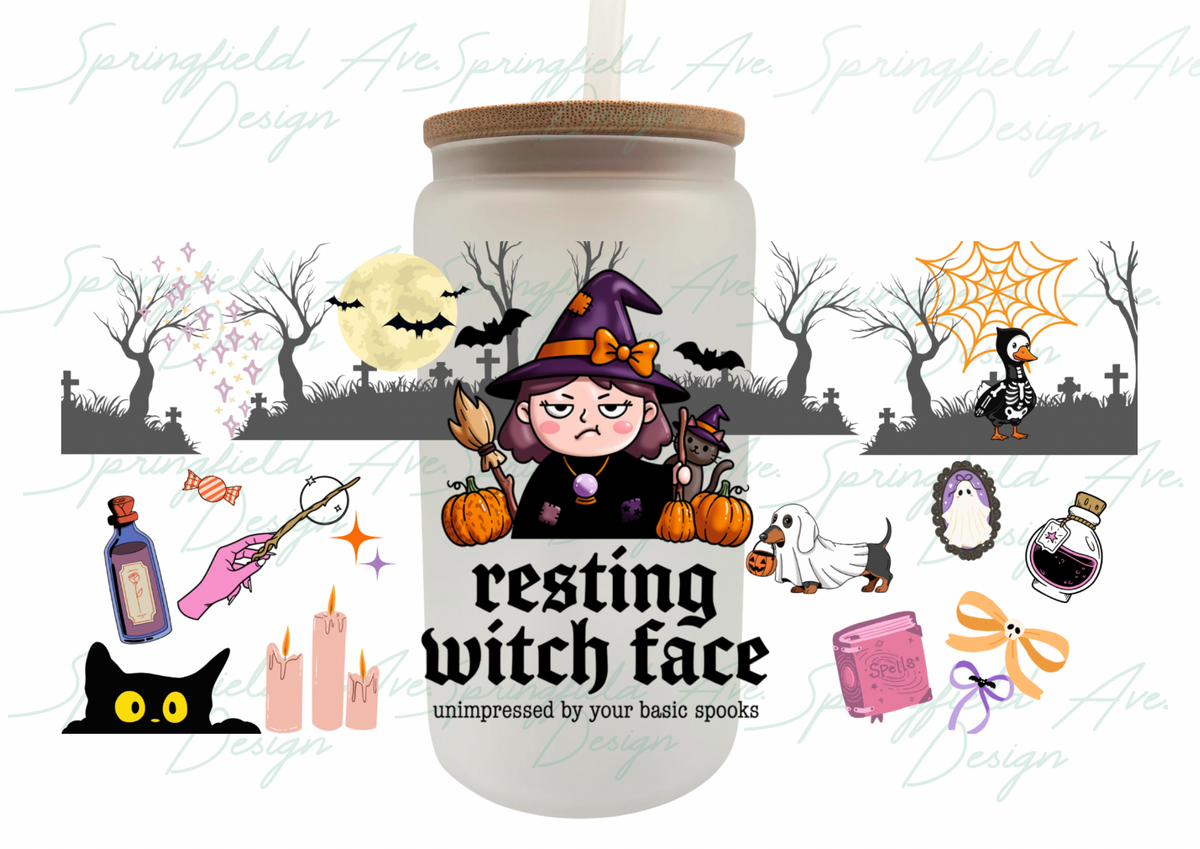 Resting Witch Face Halloween Glass Tumbler 16oz